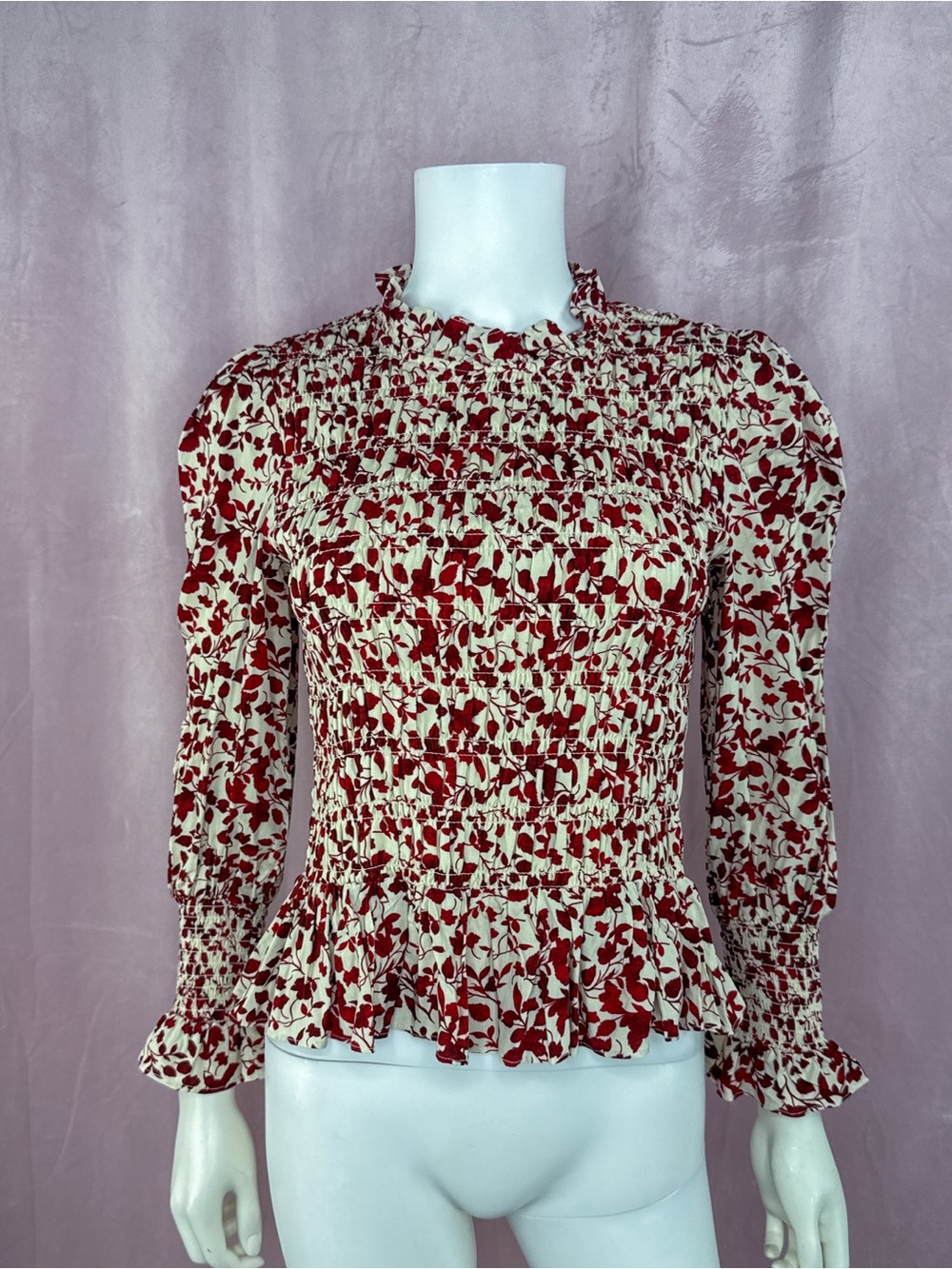 Hyacinth House Womens Red Floral Long Sleeve Blouse Size XS Tuckernuck